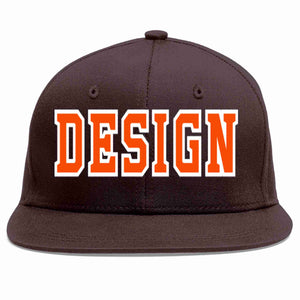 Conception personnalisée de casquette de baseball de sport à avant-toit plat marron orange-blanc pour hommes/femmes/jeunes