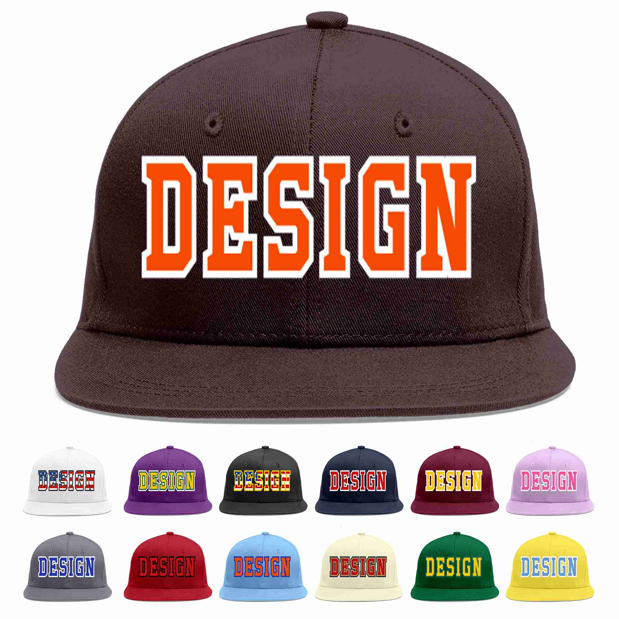 Conception personnalisée de casquette de baseball de sport à avant-toit plat marron orange-blanc pour hommes/femmes/jeunes