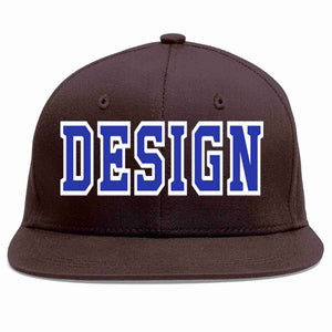 Custom Brown Royal-White Flat Eaves Sport Baseball Cap Design for Men/Women/Youth