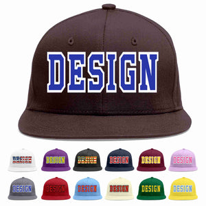 Custom Brown Royal-White Flat Eaves Sport Baseball Cap Design for Men/Women/Youth