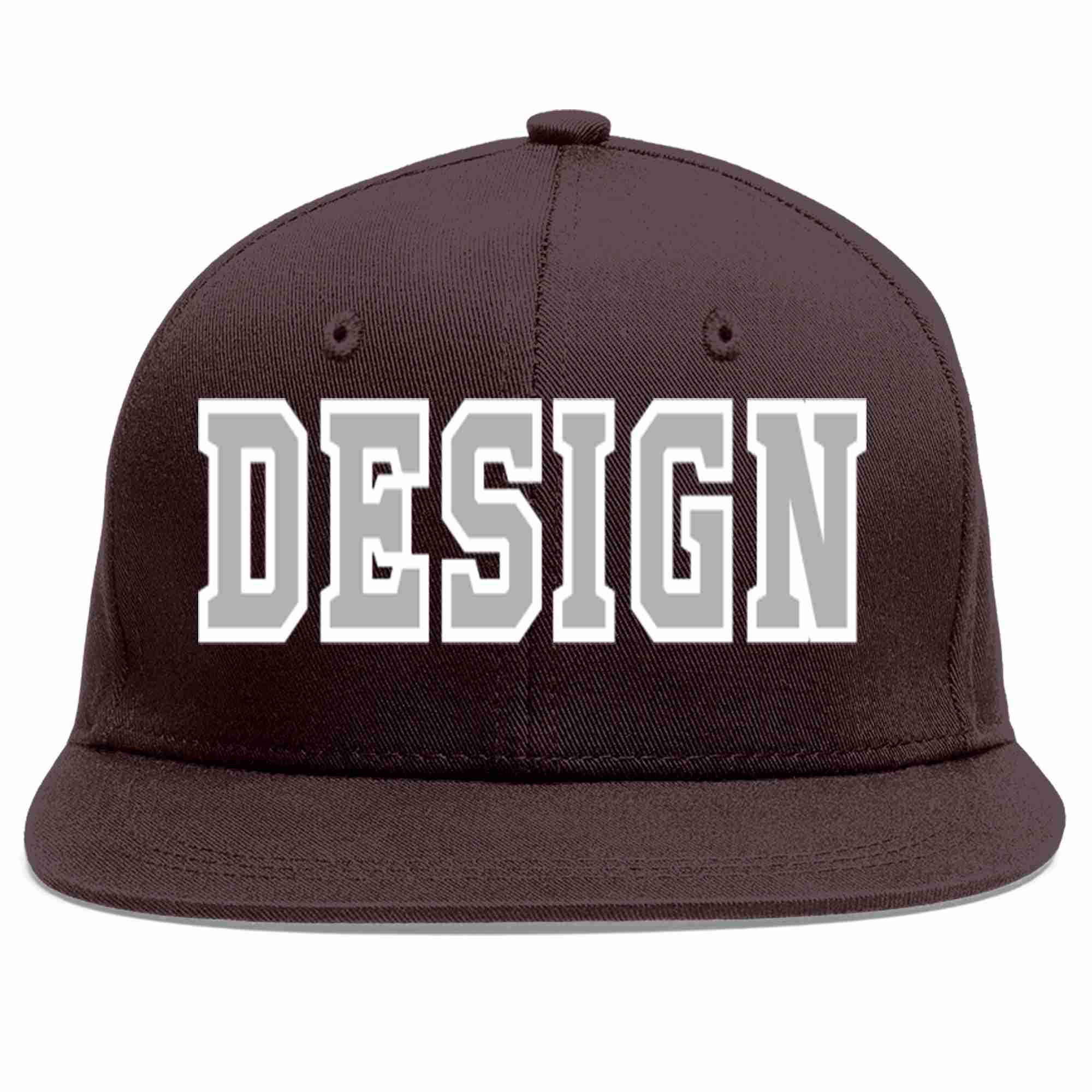 Custom Brown Gray-White Flat Eaves Sport Baseball Cap Design for Men/Women/Youth