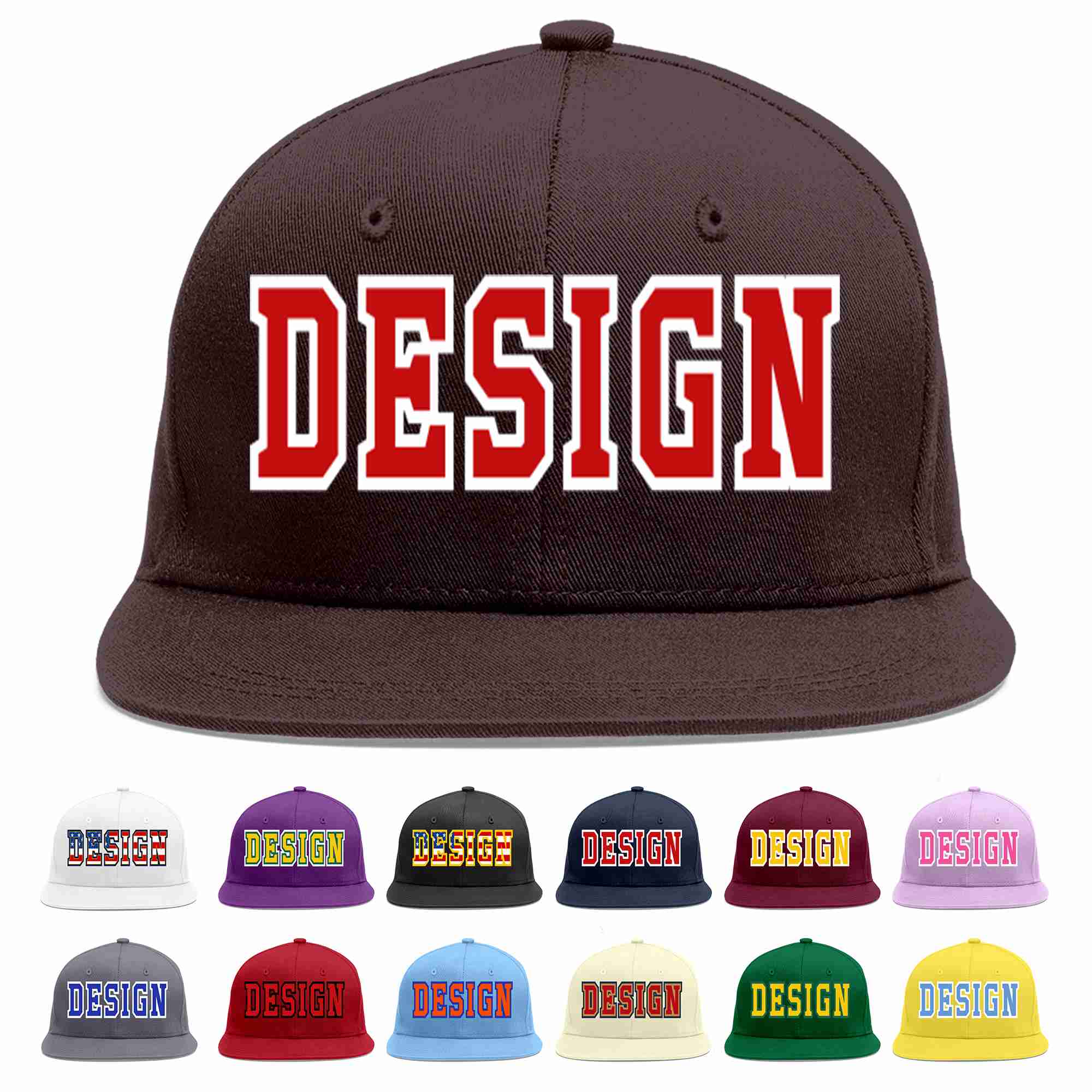 Custom Brown Red-White Flat Eaves Sport Baseball Cap Design for Men/Women/Youth