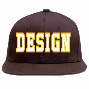 Custom Brown White-Gold Flat Eaves Sport Baseball Cap Design for Men/Women/Youth