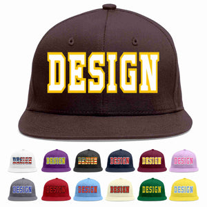 Custom Brown White-Gold Flat Eaves Sport Baseball Cap Design for Men/Women/Youth