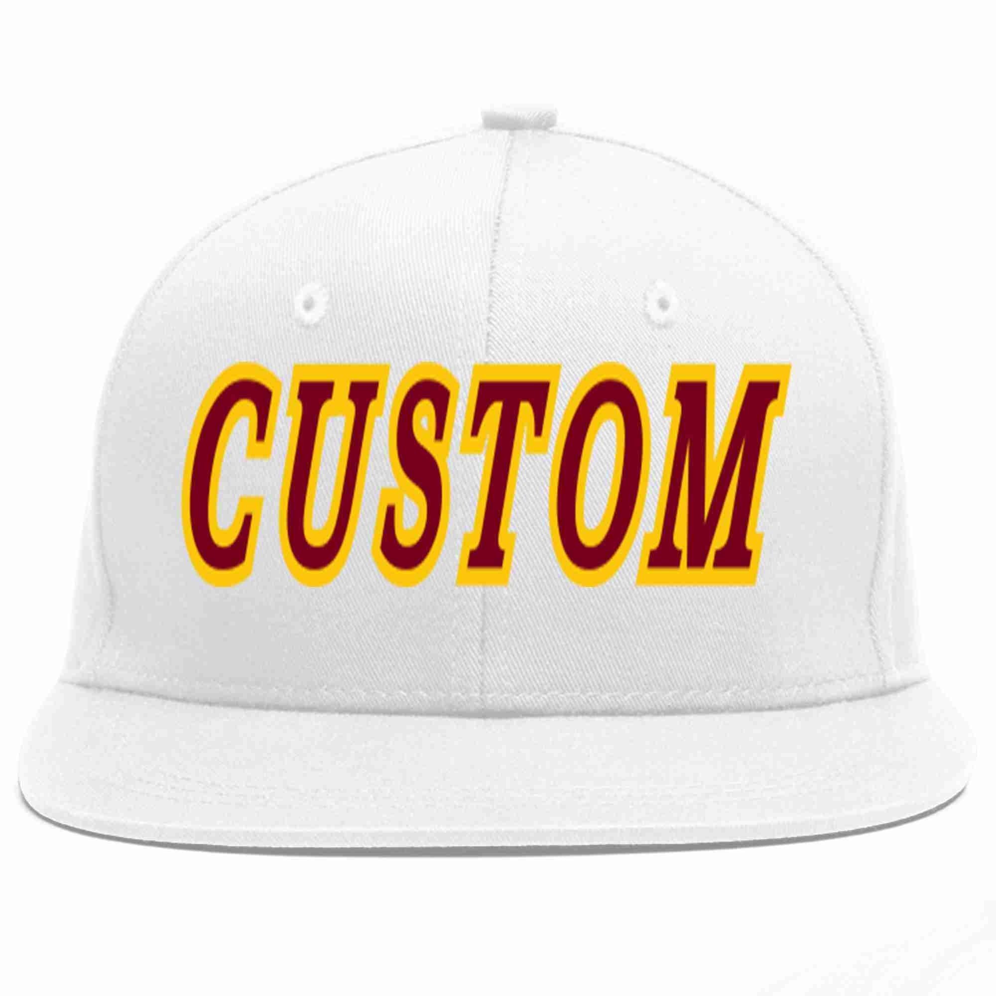 Custom White Crimson-Gold Casual Sport Baseball Cap