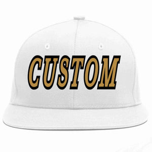 Custom White Old Gold-Black Casual Sport Baseball Cap