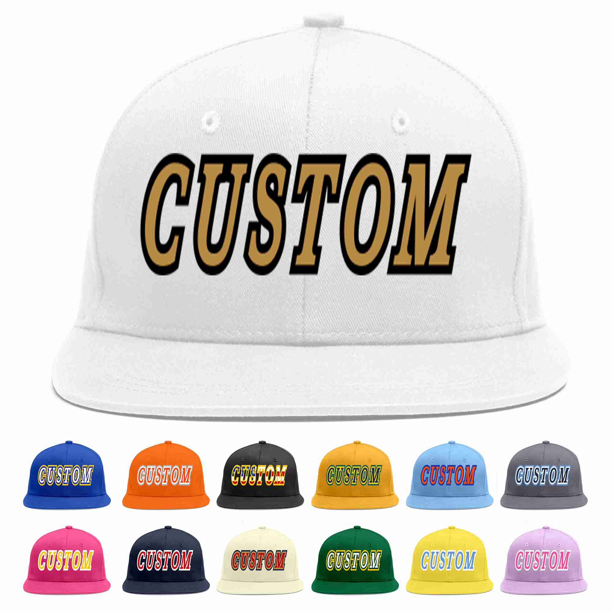 Custom White Old Gold-Black Casual Sport Baseball Cap