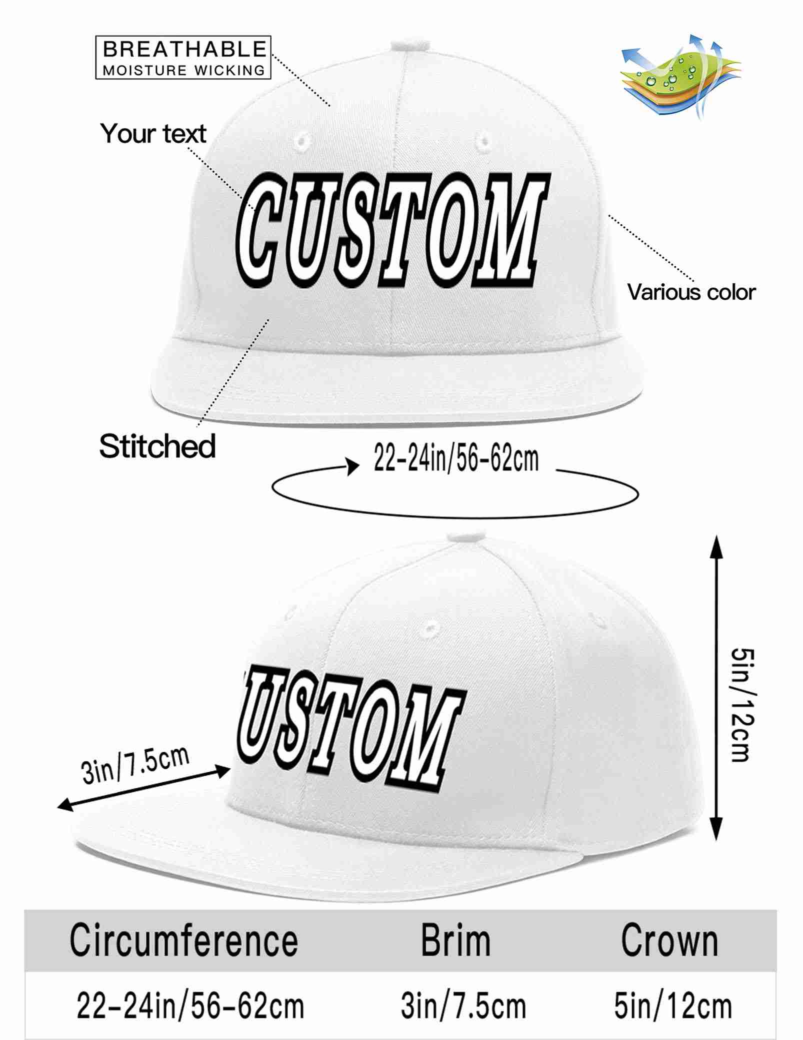 Custom White White-Black Casual Sport Baseball Cap