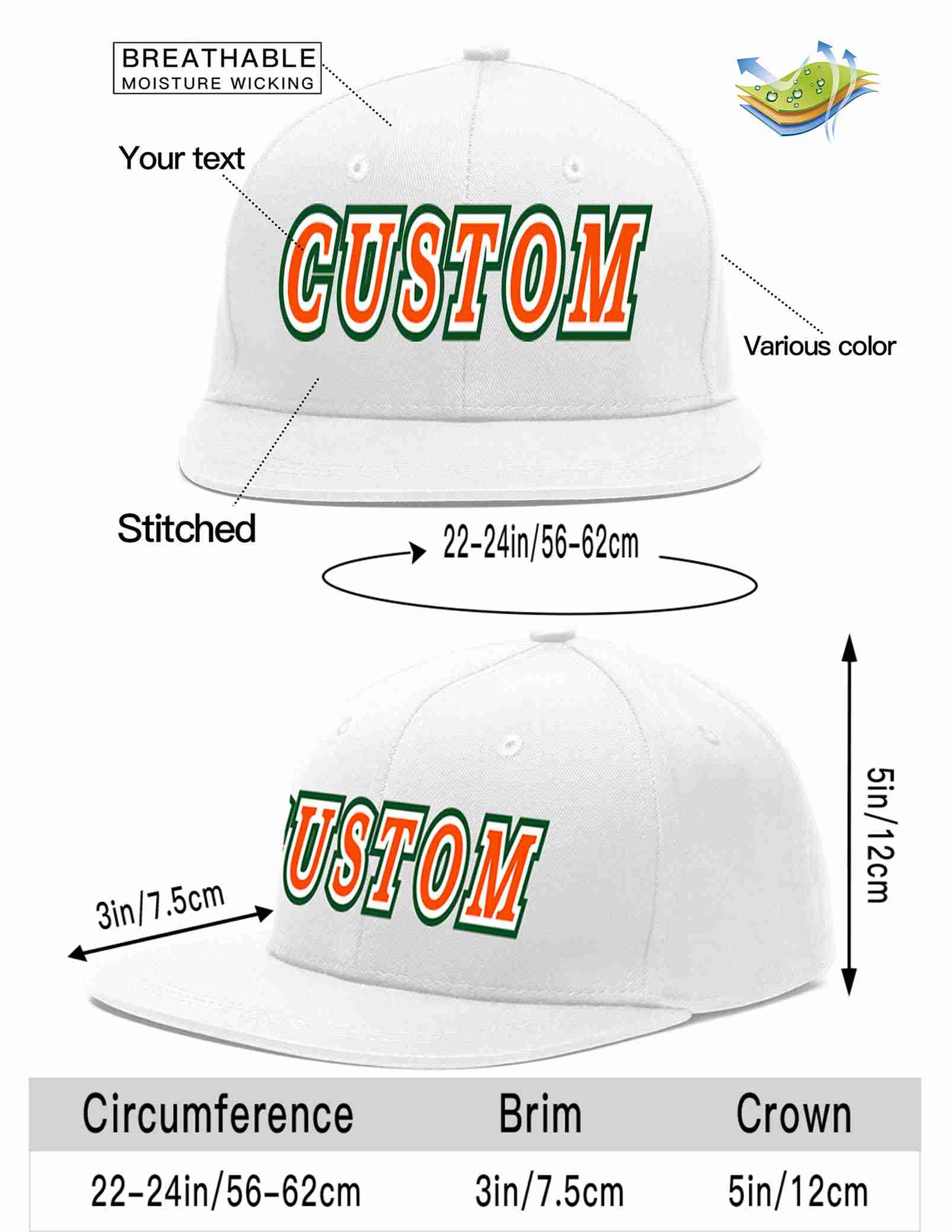 Custom White Orange-White Casual Sport Baseball Cap