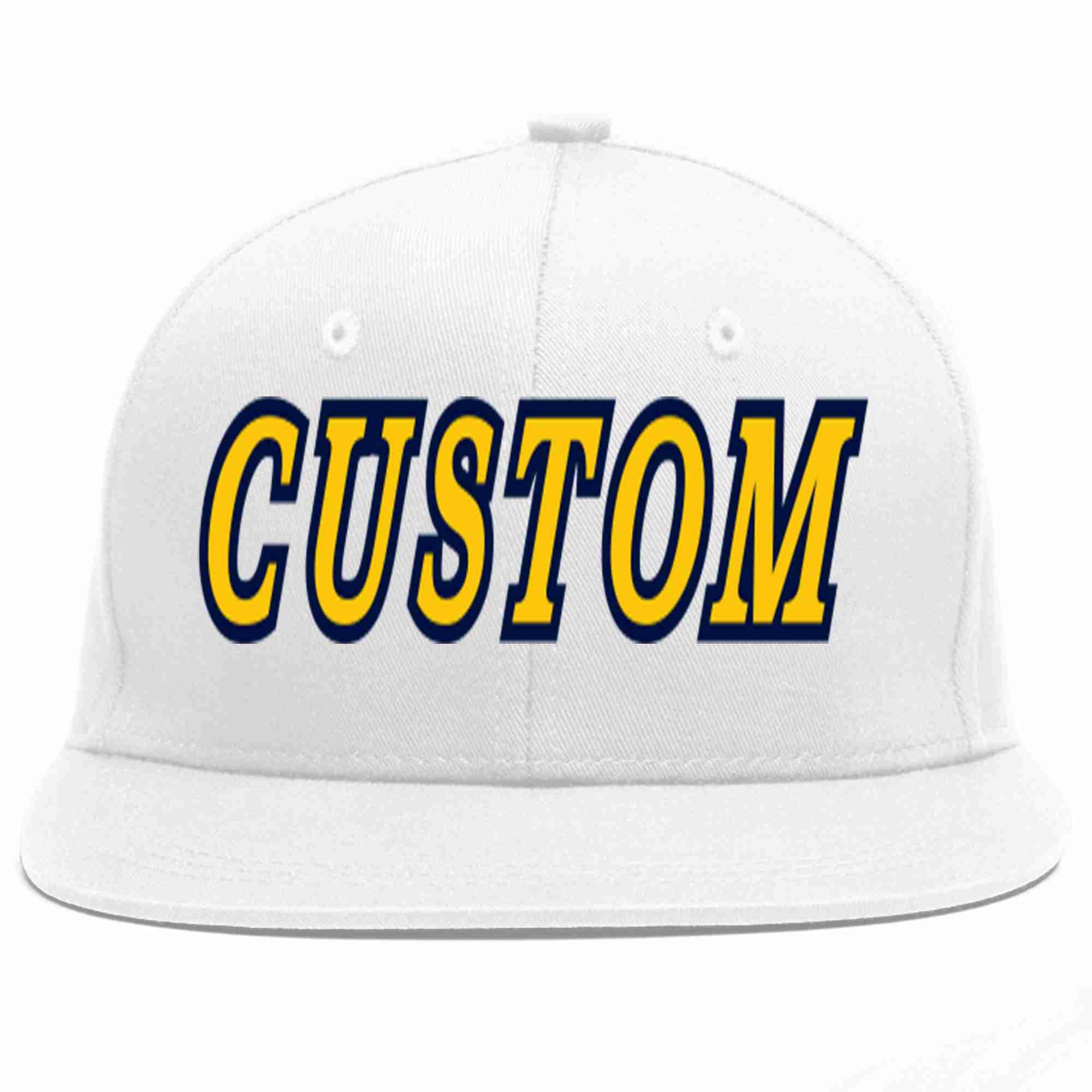 Custom White Gold-Navy Casual Sport Baseball Cap