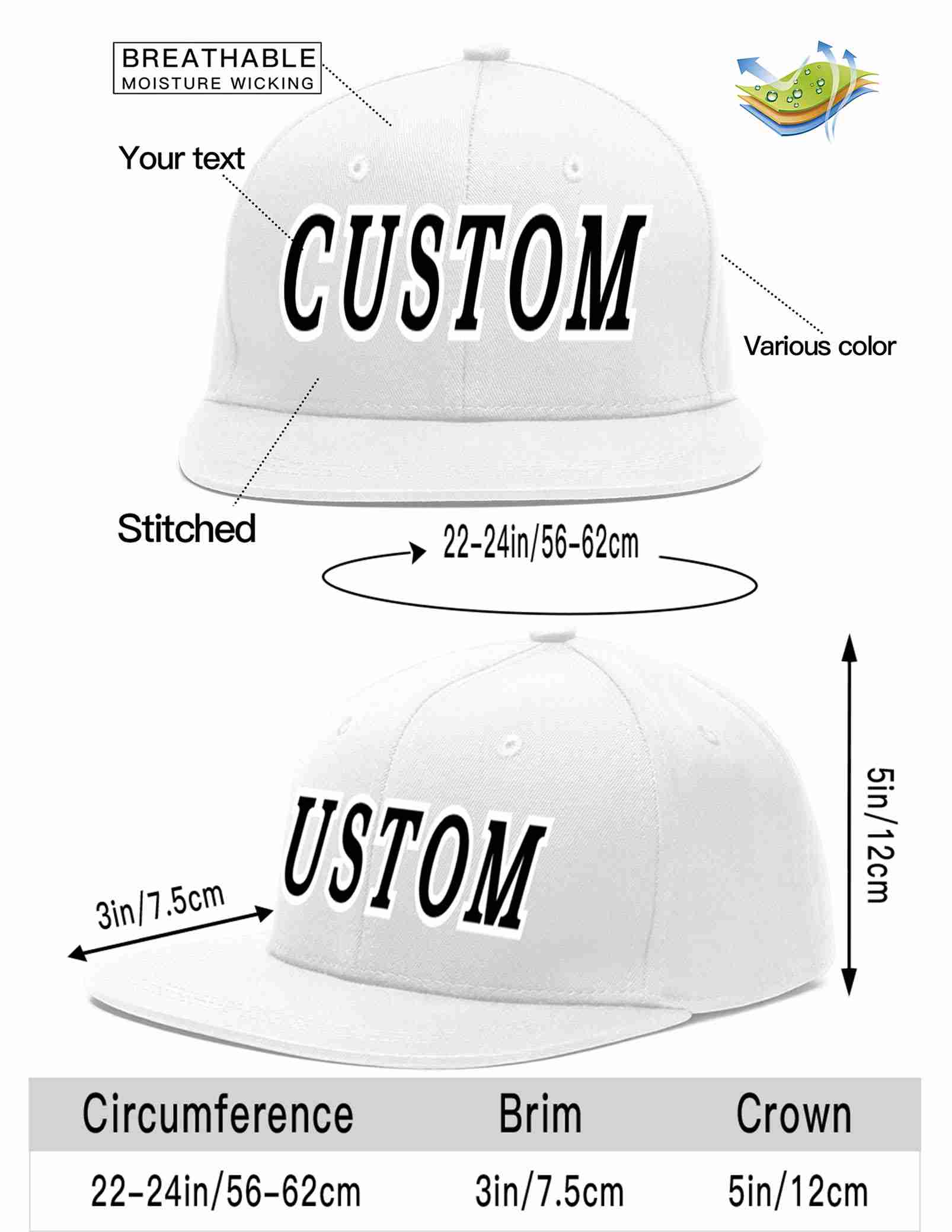 Custom White Black-White Casual Sport Baseball Cap