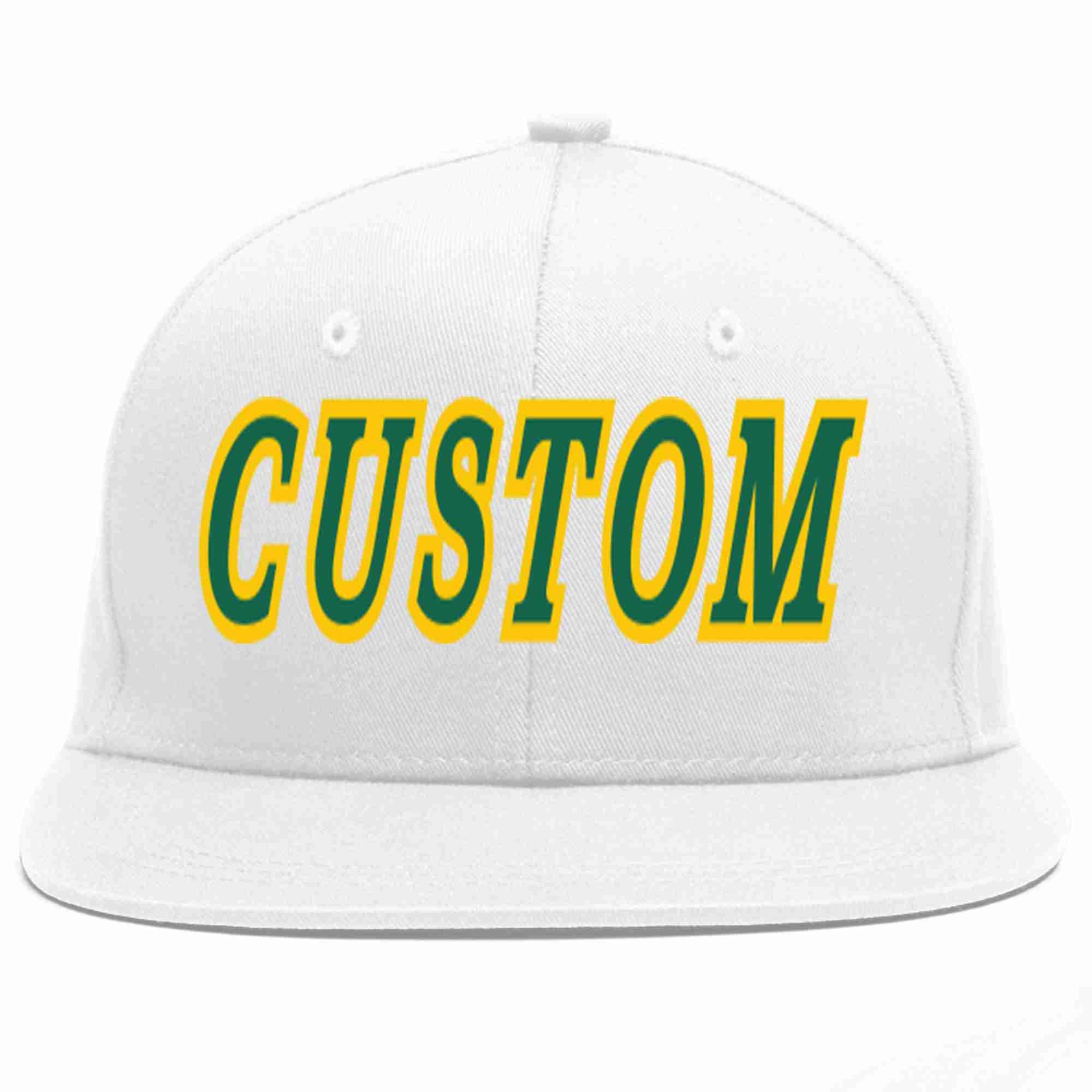 Custom White Kelly Green-Gold Casual Sport Baseball Cap