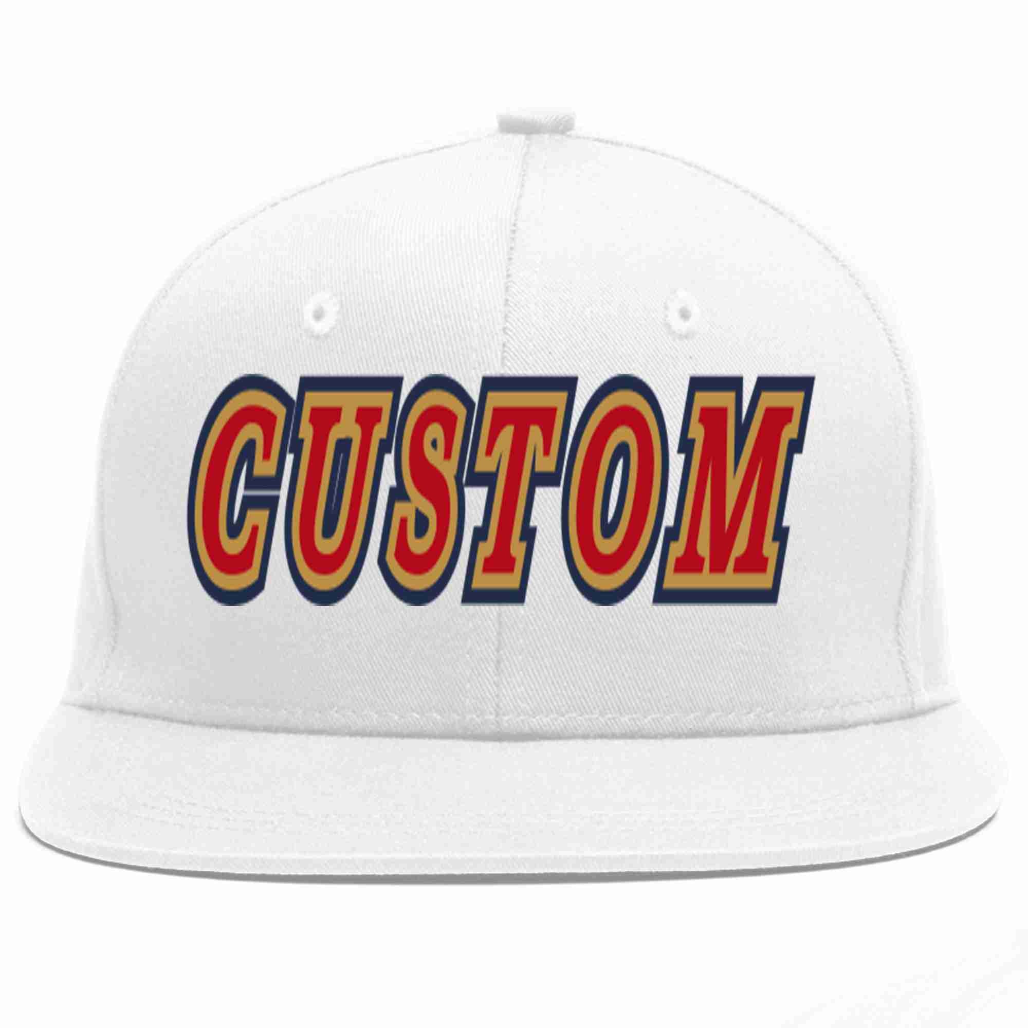 Custom White Red-Old Gold Casual Sport Baseball Cap