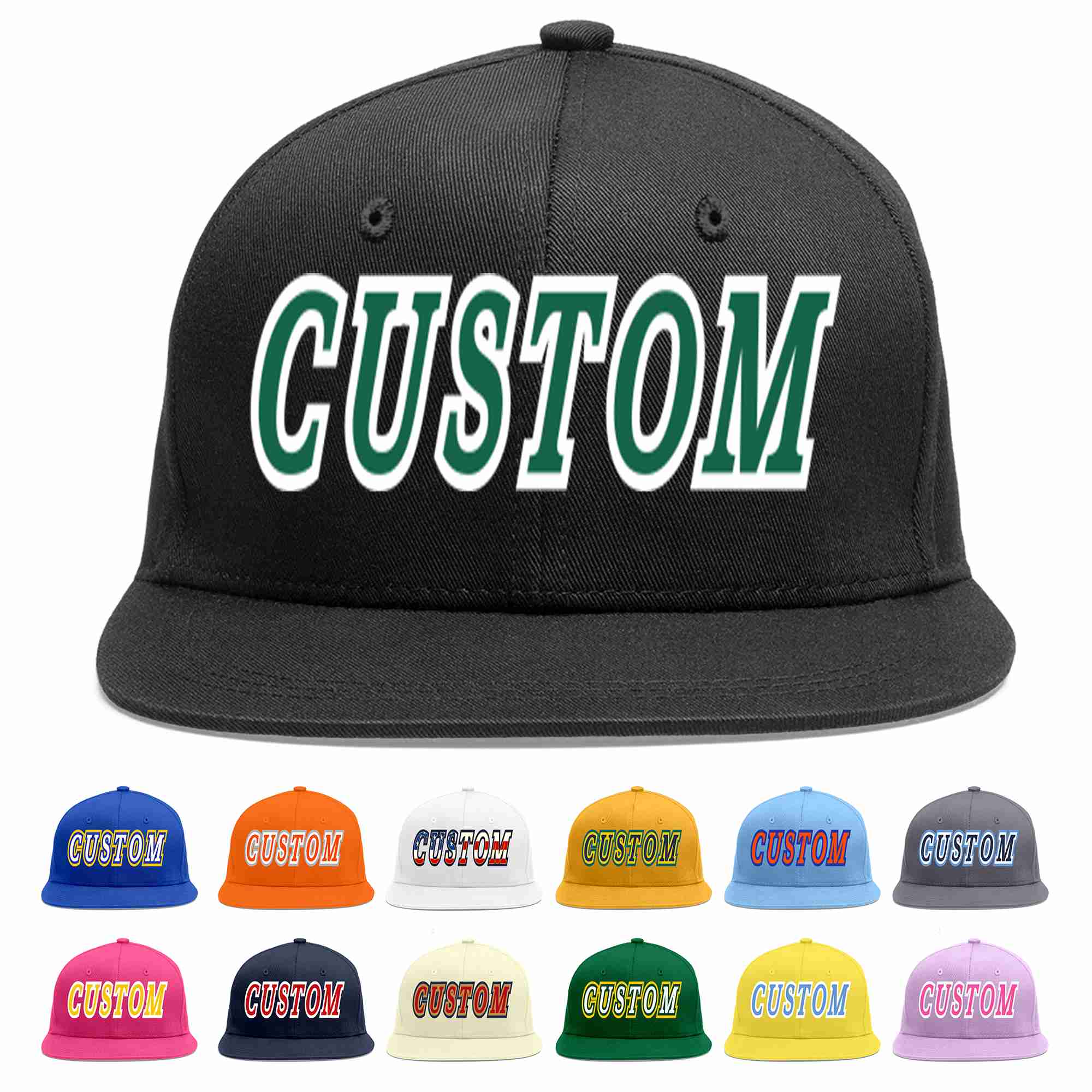 Custom Black Kelly Green-White Casual Sport Baseball Cap