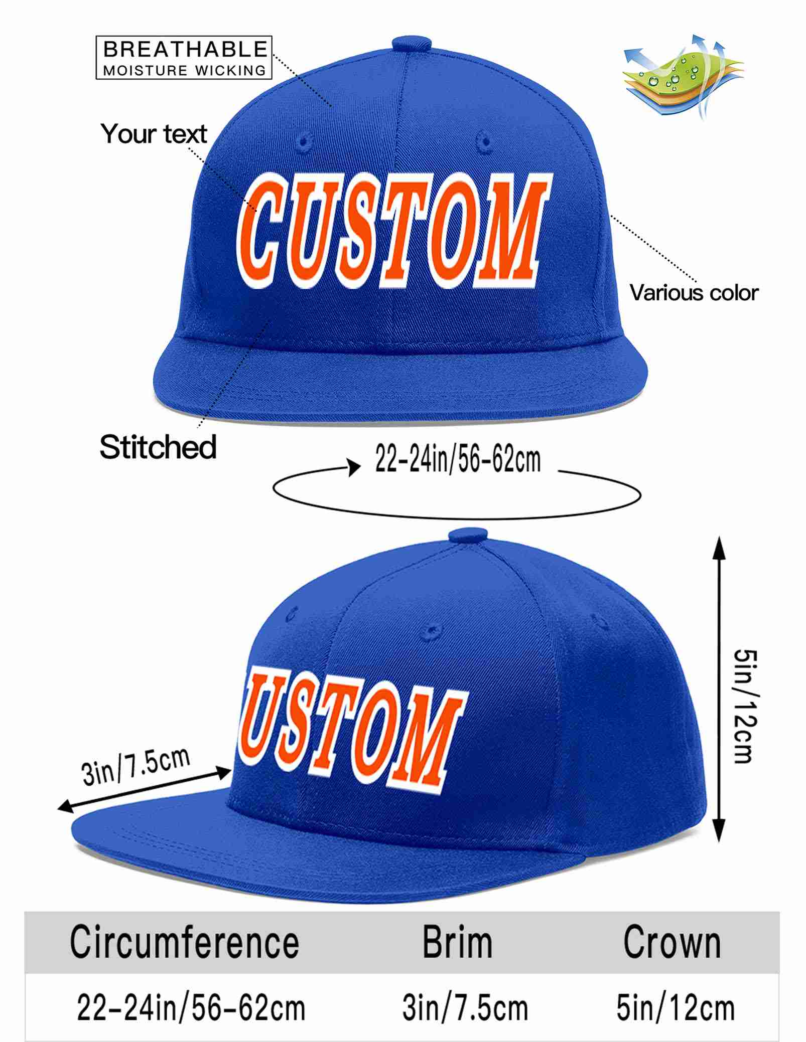 Custom Royal Orange-White Casual Sport Baseball Cap