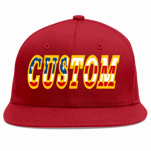 Custom Red Vintage USA Flag-Gold Casual Sport Baseball Cap