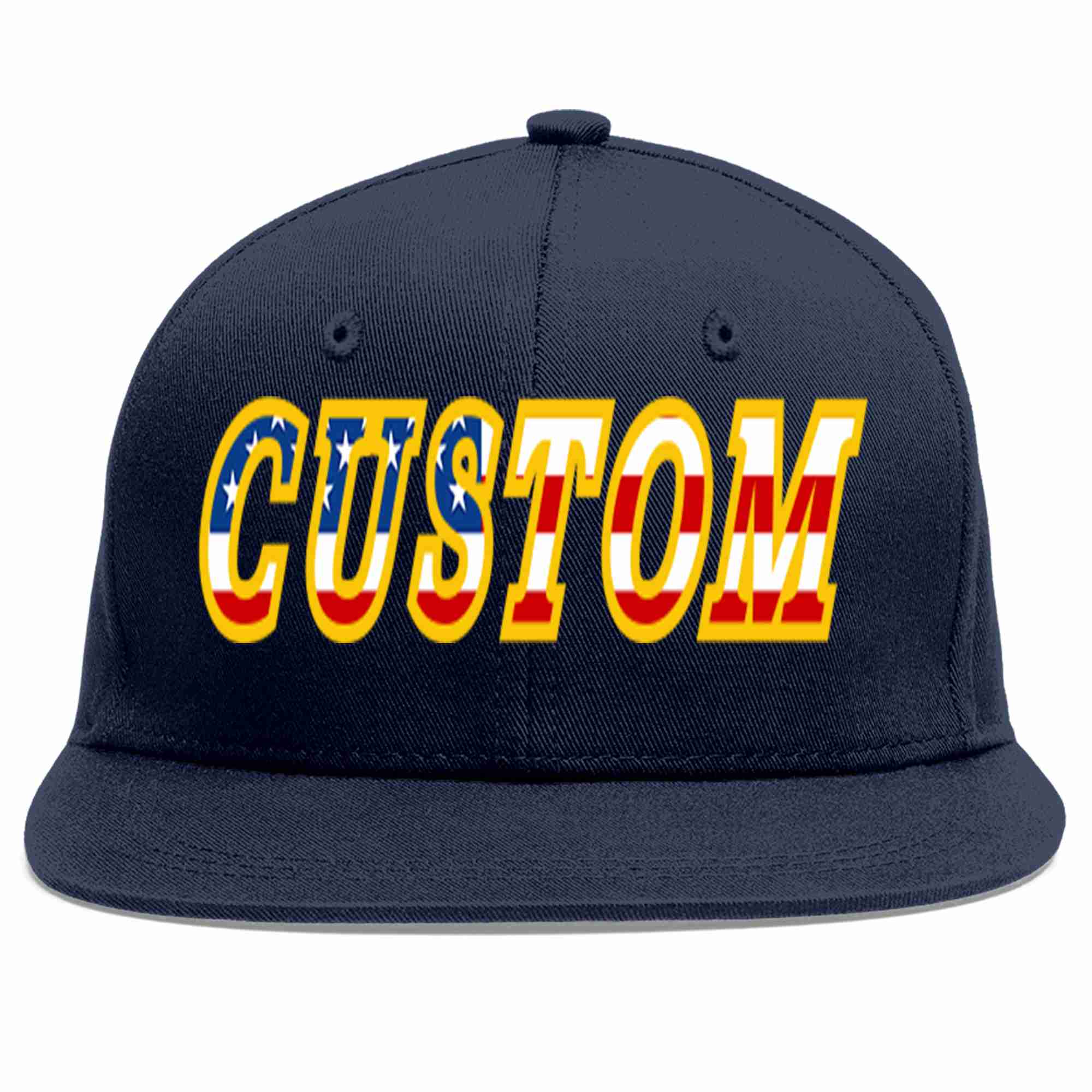 Custom Navy Vintage USA Flag-Gold Casual Sport Baseball Cap