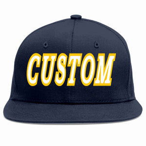 Custom Navy White-Gold Casual Sport Baseball Cap