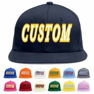 Custom Navy White-Gold Casual Sport Baseball Cap