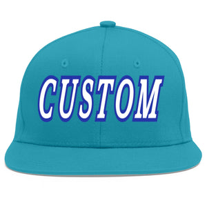 Casquette de baseball personnalisée Aqua White-Royal Flat Eaves Sport