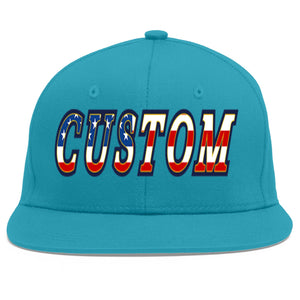 Casquette de baseball de sport personnalisée Aqua Vintage USA Flag-Gold Flat Eaves