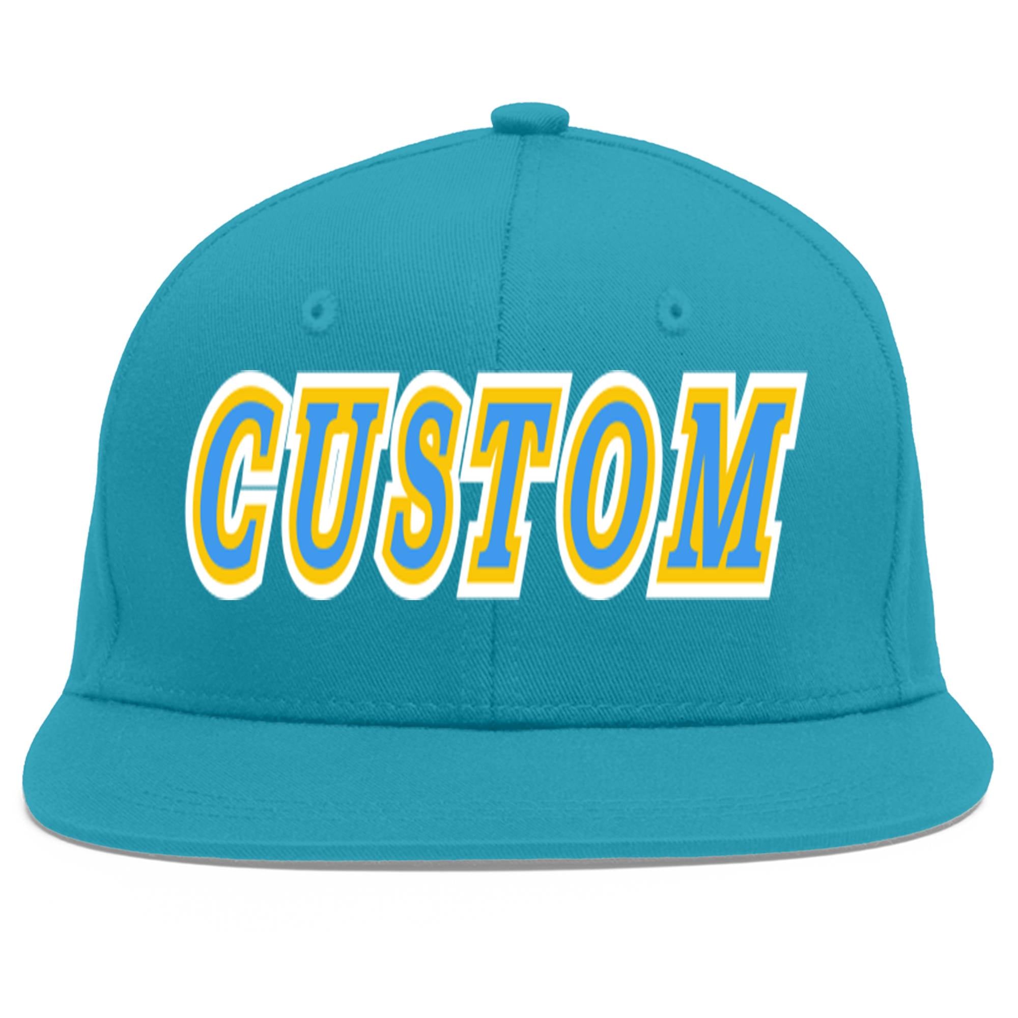 Casquette de baseball sport personnalisée Aqua Powder bleu-or Flat Eaves