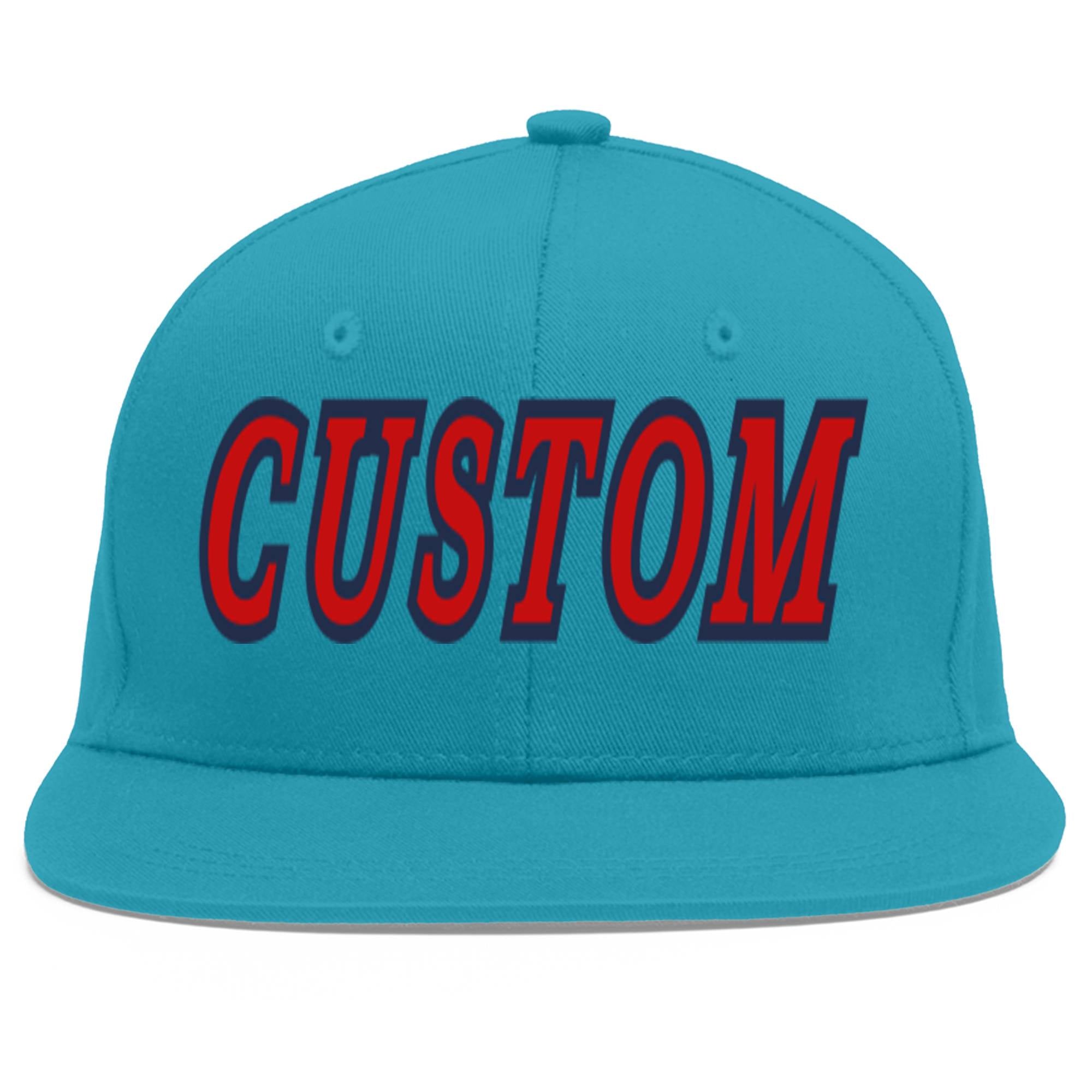 Custom Aqua Red-Navy Flat Eaves Sport Baseball Cap