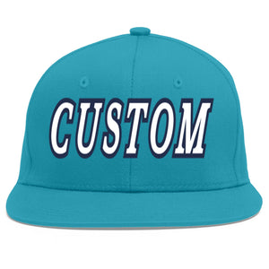 Casquette de baseball personnalisée Aqua White-Navy Flat Eaves Sport