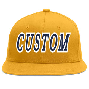 Custom Gold Navy-White Flat Eaves Sport Baseball Cap