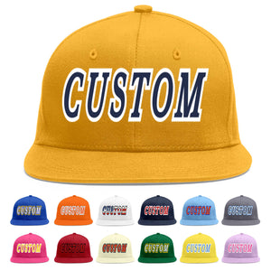 Custom Gold Navy-White Flat Eaves Sport Baseball Cap