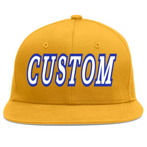 Custom Gold White-Royal Flat Eaves Sport Baseball Cap