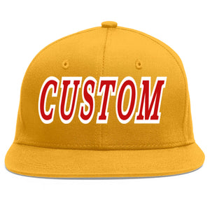 Custom Gold Red-White Flat Eaves Sport Baseball Cap