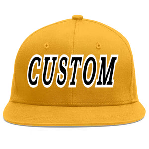 Custom Gold Black-White Flat Eaves Sport Baseball Cap