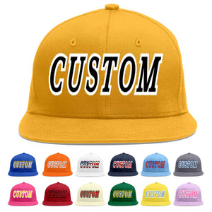 Custom Gold Black-White Flat Eaves Sport Baseball Cap