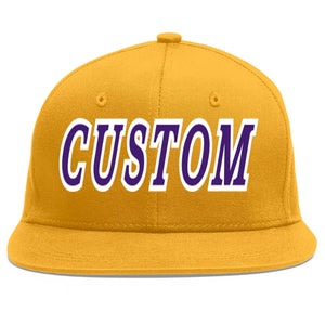 Casquette de baseball sport personnalisée or violet-blanc Flat Eaves