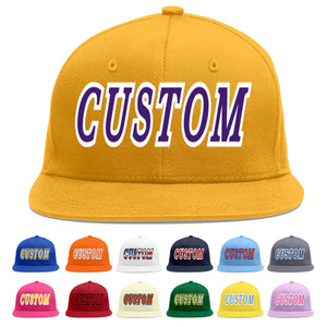 Casquette de baseball sport personnalisée or violet-blanc Flat Eaves