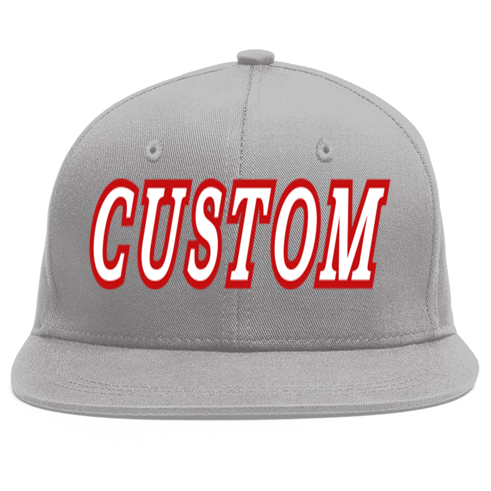 Custom Gray White-Red Flat Eaves Sport Baseball Cap