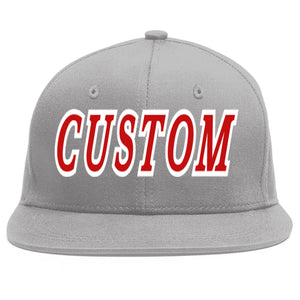 Casquette de baseball sport personnalisée gris rouge-blanc Flat Eaves