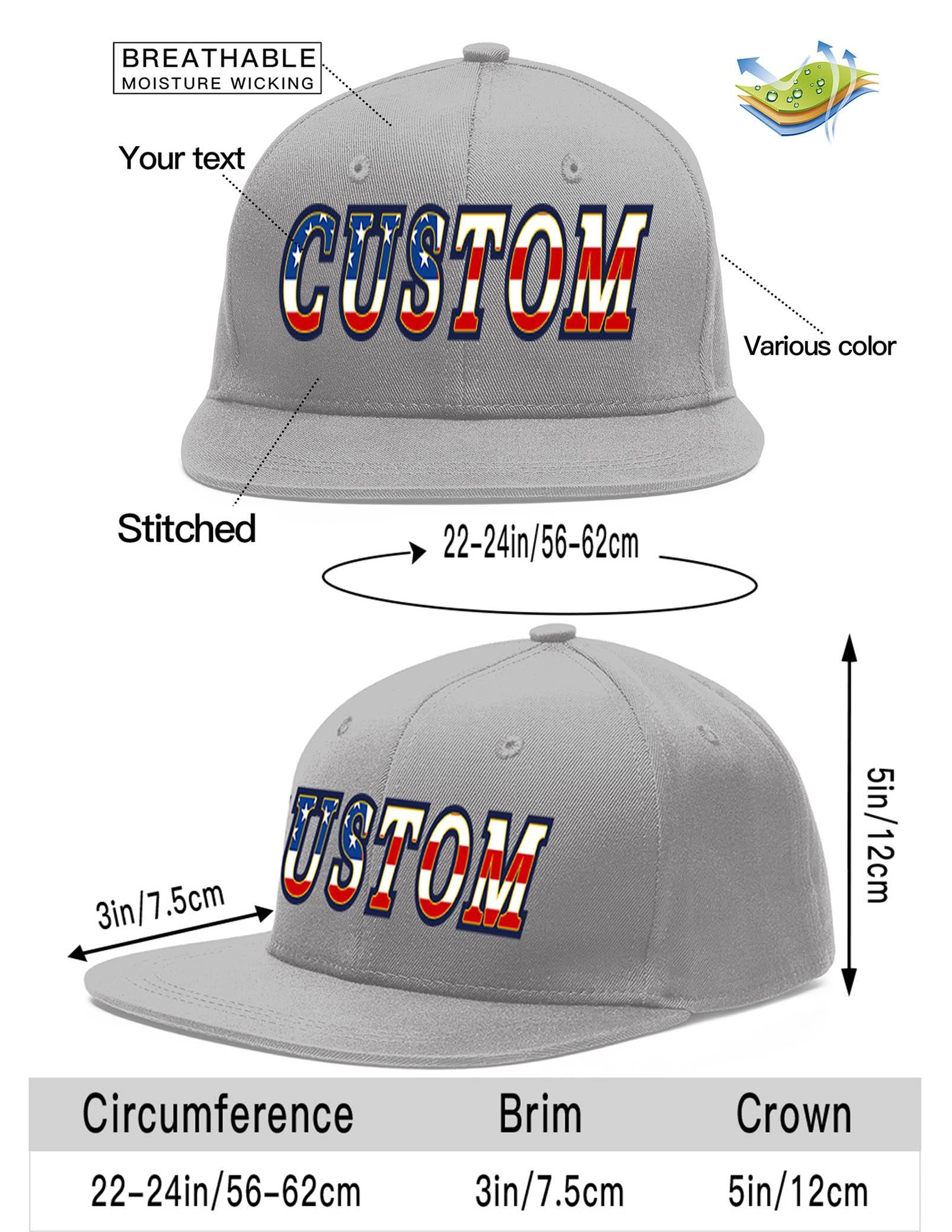 Custom Gray Vintage USA Flag-Gold Flat Eaves Sport Baseball Cap