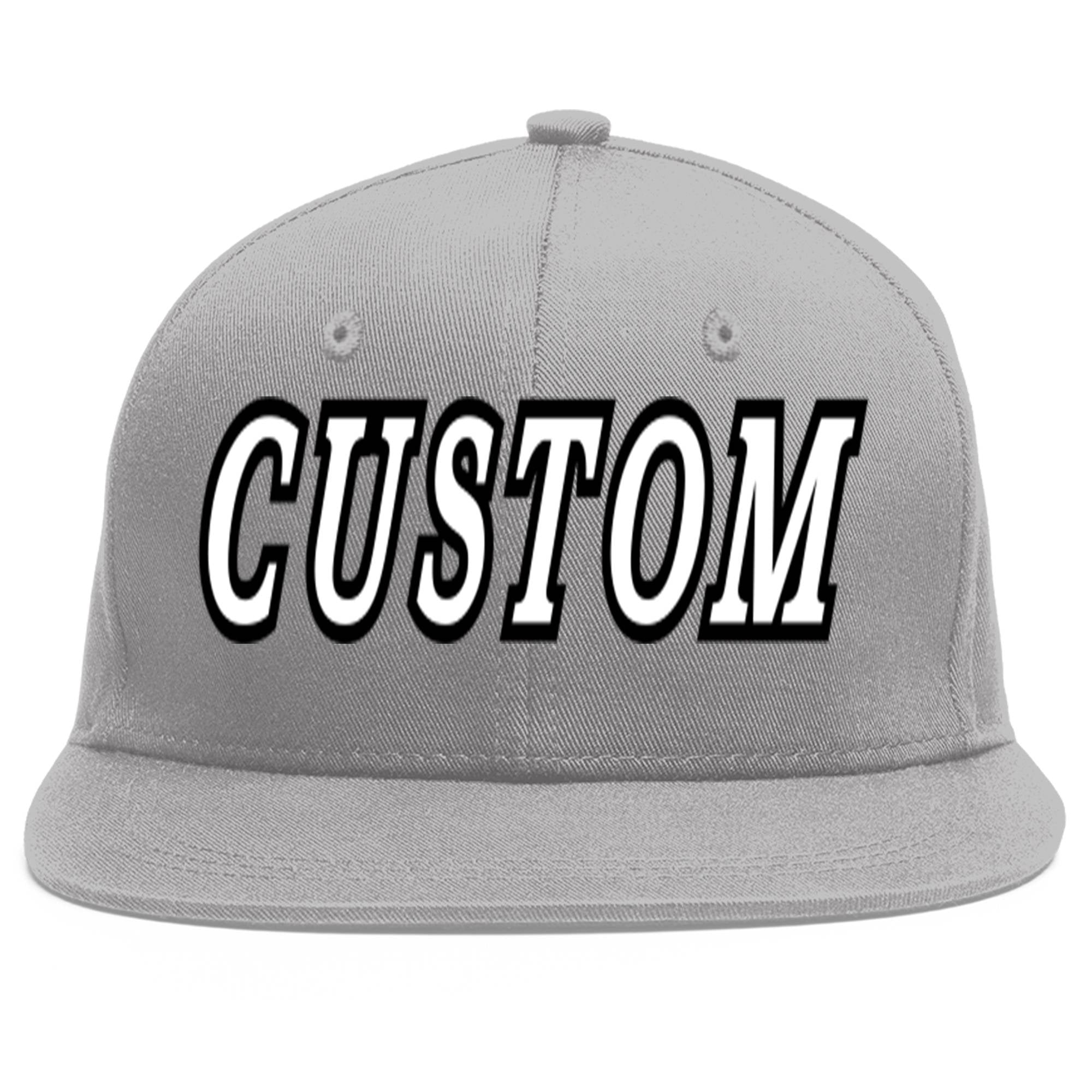 Custom Gray White-Black Flat Eaves Sport Baseball Cap