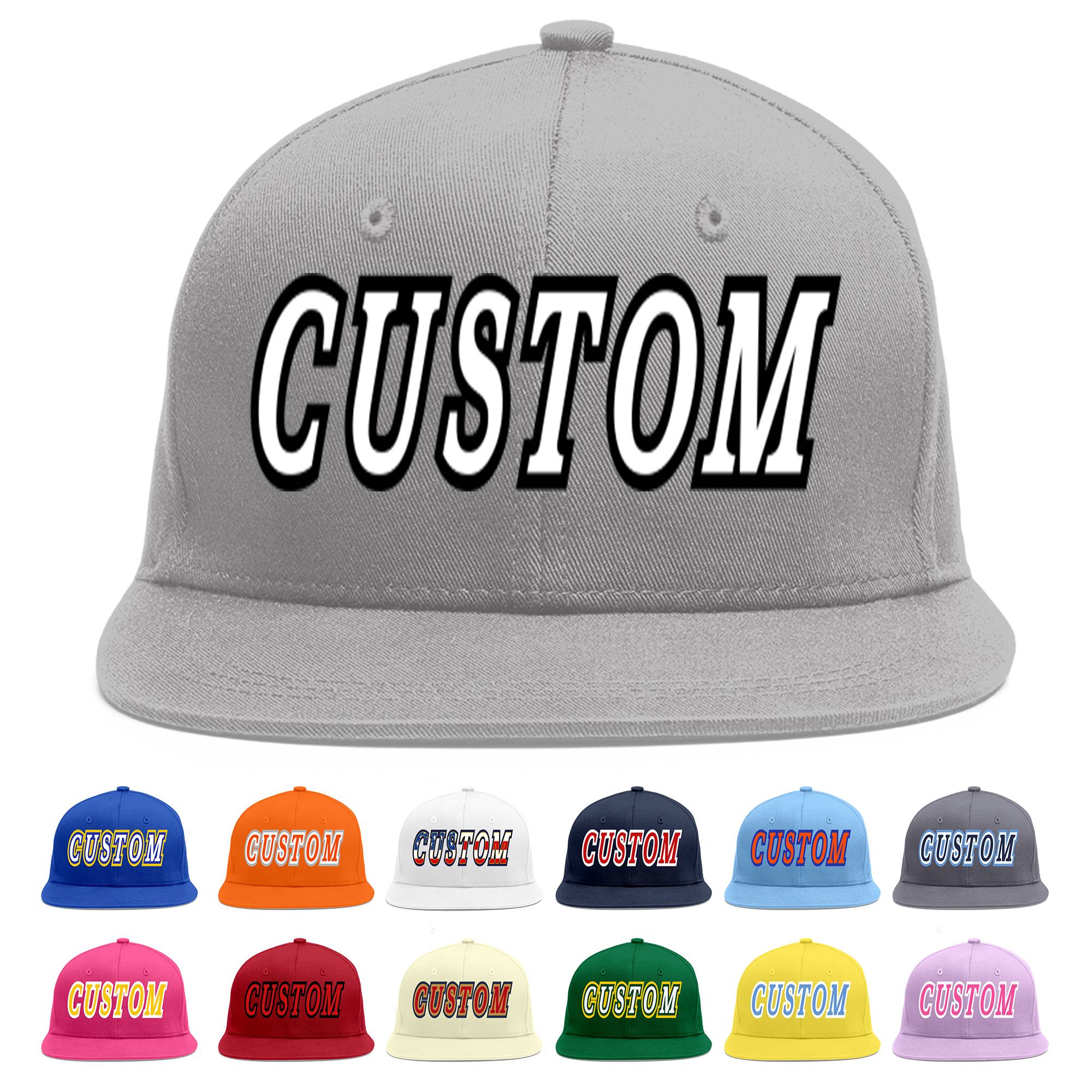 Custom Gray White-Black Flat Eaves Sport Baseball Cap