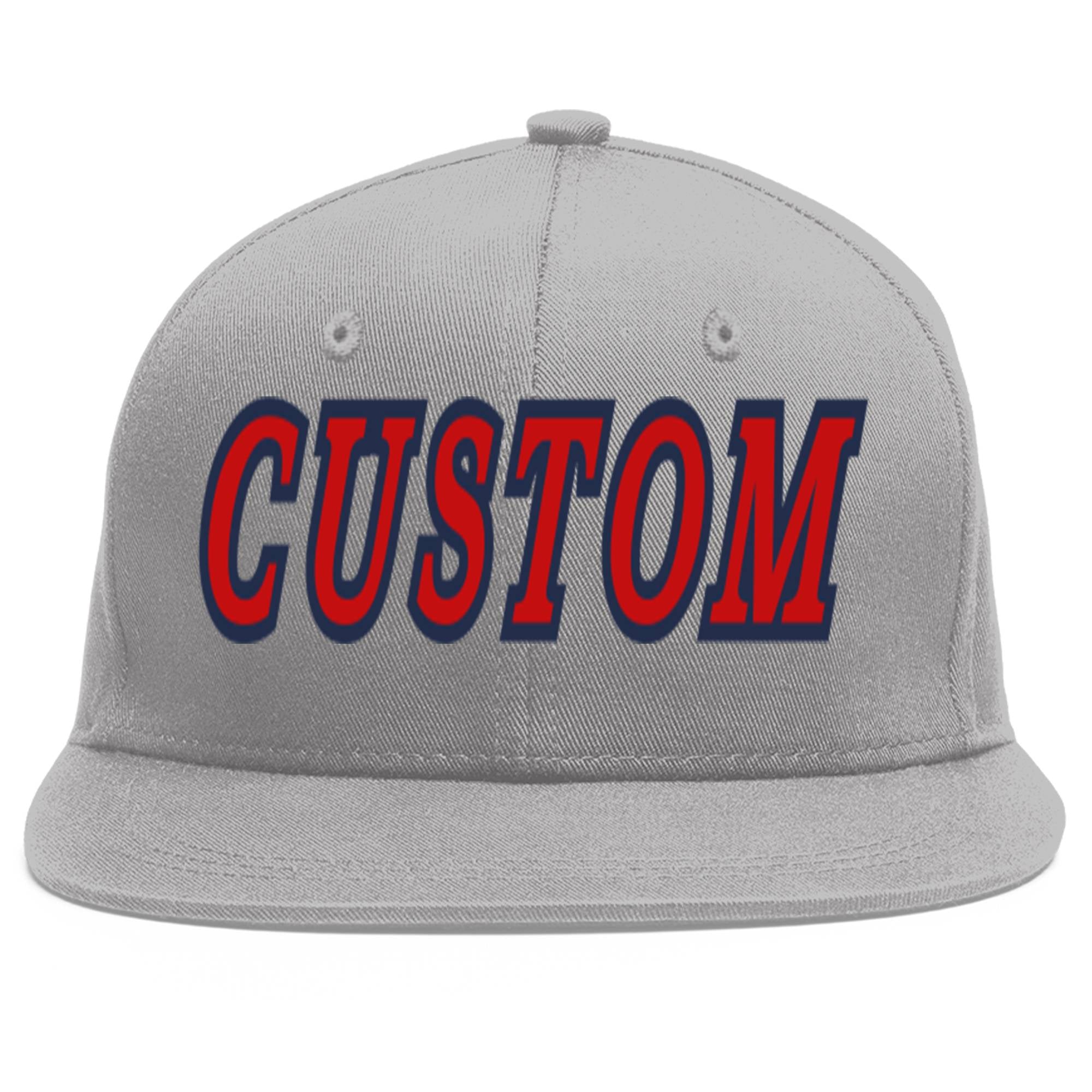 Custom Gray Red-Navy Flat Eaves Sport Baseball Cap