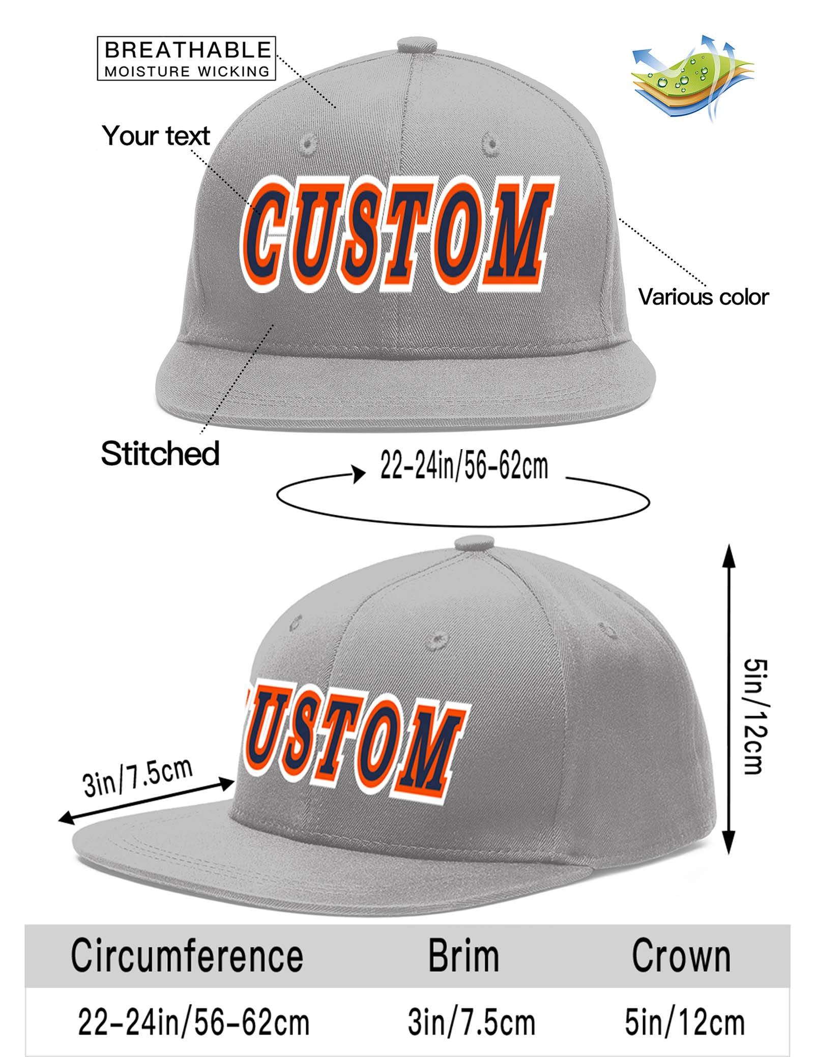 Custom Gray Navy-Orange Flat Eaves Sport Baseball Cap