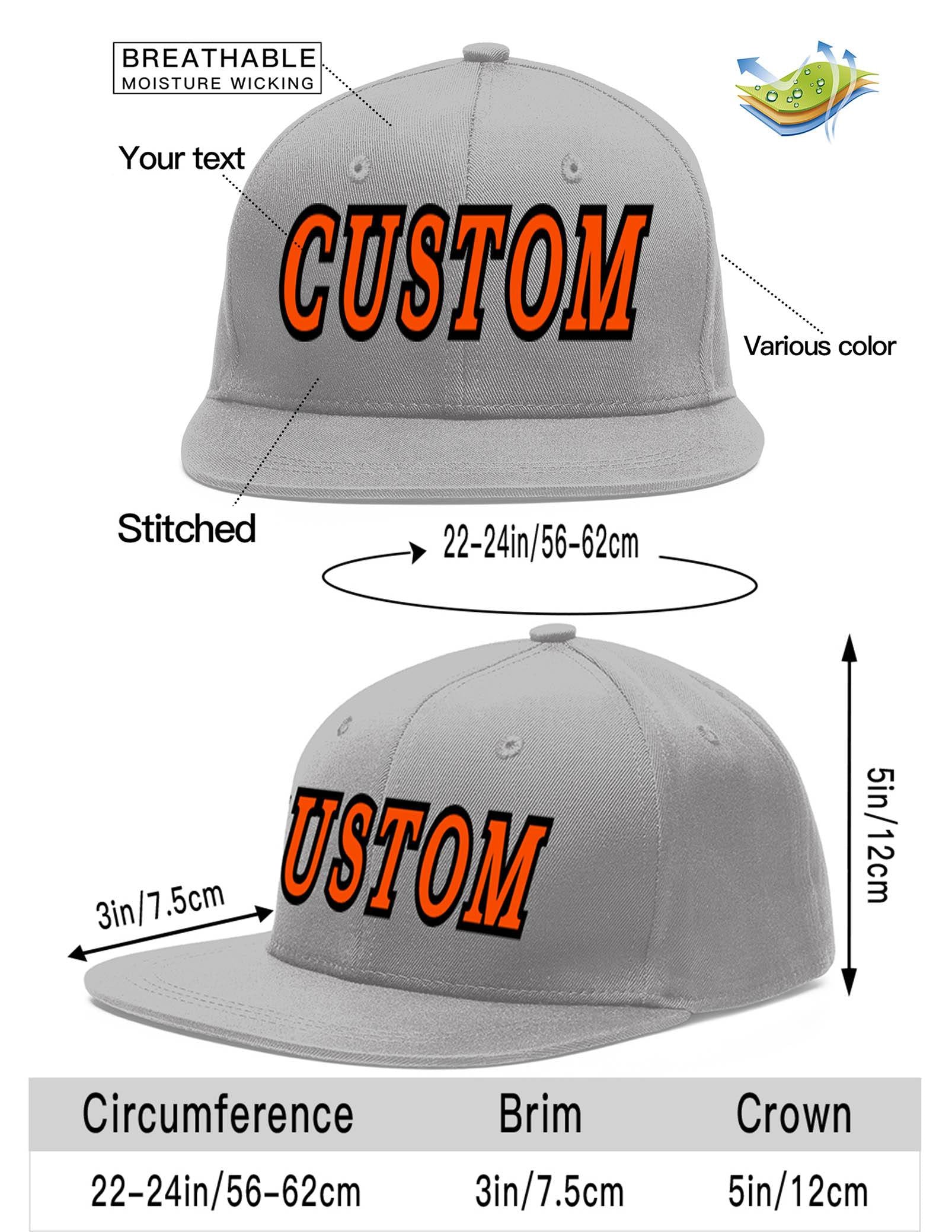 Custom Gray Orange-Black Flat Eaves Sport Baseball Cap