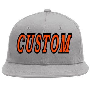 Custom Gray Orange-Black Flat Eaves Sport Baseball Cap