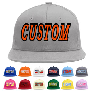 Custom Gray Orange-Black Flat Eaves Sport Baseball Cap