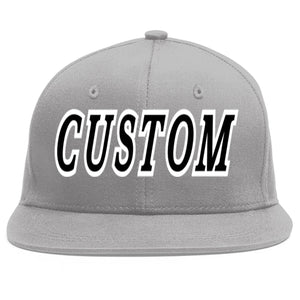 Custom Gray Black-White Flat Eaves Sport Baseball Cap