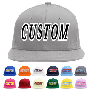 Custom Gray Black-White Flat Eaves Sport Baseball Cap