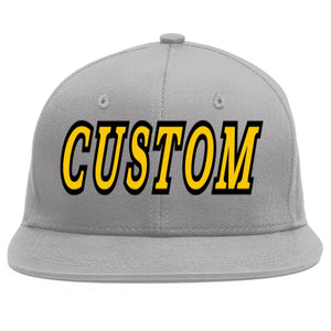 Custom Gray Gold-Black Flat Eaves Sport Baseball Cap