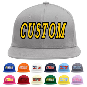 Custom Gray Gold-Black Flat Eaves Sport Baseball Cap